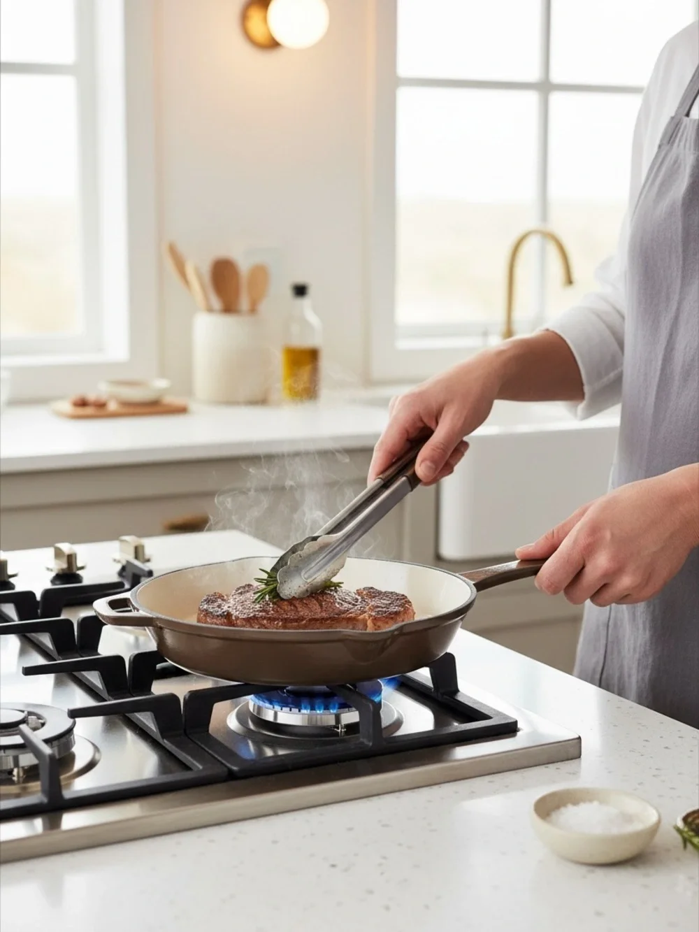 🆕🍳 Smith & Clark Enameled Cast Iron Skillet 8” Coco NWT